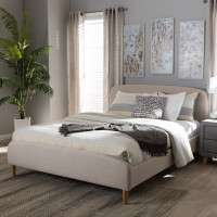 Baxton Studio CF8814-Light Beige-Full Mia Mid-Century Light Beige Fabric Upholstered Full Size Platform Bed